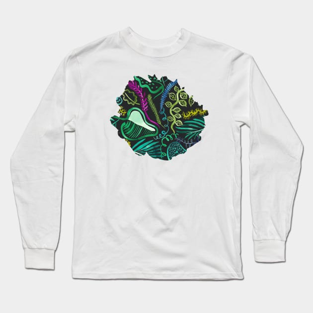 Leaf Tropical Jungle Forest Black Long Sleeve T-Shirt by ninoladesign